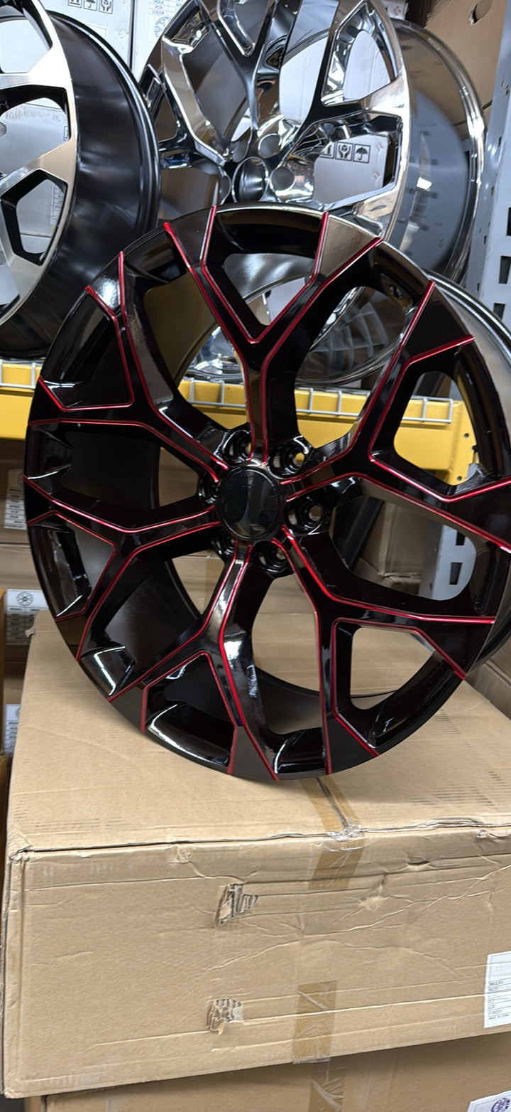 22" SNOWFLAKE REP 6X139.7 6x5.5 FITS CADILLAC ESCALADE DENALI YUKON CHEVY SILVERADO TAHOE SUBURBAN INFINITY QX80 DODGE RAM 1500 JEEP WAGONEER NISSAN TITAN