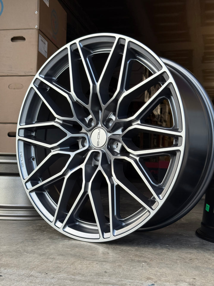 PROMO DEAL 22" NICHE GUNMETAL CALABRIA 5X114.3 5x114.3 FOR LEXUS ES GS  RX300 HUNDI FORD MUSTANG EXPLORER INFINITY G35 G37 TESLA MODLE 3 MODLE Y KIA K5 STINGER TOYOTA CAMRY AVALON NISSAN ALTIMA MAXIMA 2016^ Chevy MALIBU 2000-2013 IMPALA & MONTECARLO