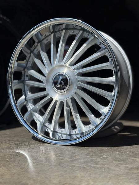 ARTIS RENAGADES XL CAP 26" BRUSHED CROME LIP DAUL DRILLED (5X120 5x127) STAGGERED FOR GMC YUKON CHEVY SUBURBAN SIERRA 1500 C10 TAHOE BOX DONK CAPRICE IMPALA CAMARO CHEVELLE  CUTLASS MONTE CARLO