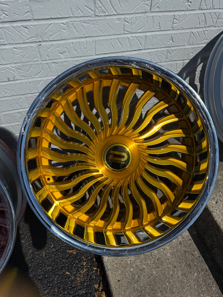 24” DAZZ D102 Snatch BRUSHED GOLD WITH CROME LIP DAUL DRILLED (5X120 5x127) STAGGERED FOR GMC YUKON CHEVY SUBURBAN SIERRA 1500 C10 TAHOE BOX DONK CAPRICE IMPALA CAMARO CHEVELLE  CUTLASS MONTE CARLO