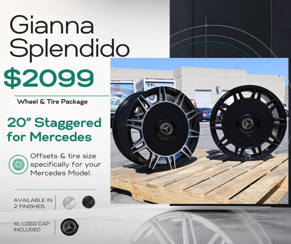 20" Gianna Mercedes Benz wheels Staggered in black and machine with XL caps - S550, S580, E Class, CLS, SL