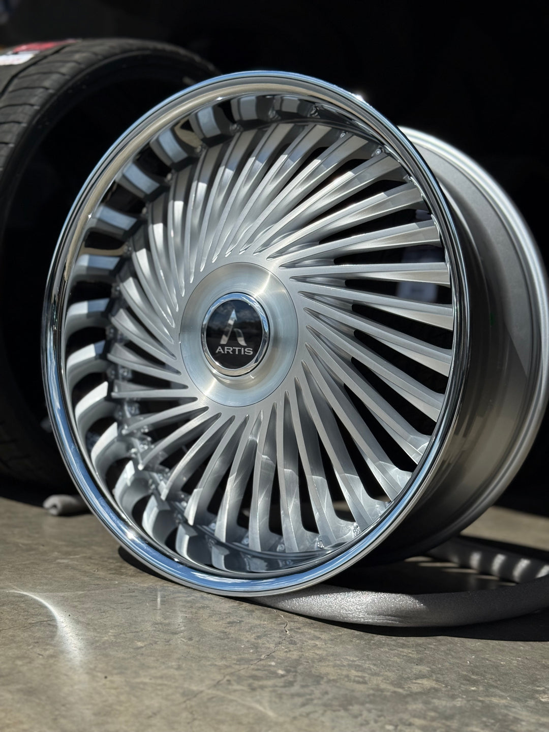 24” ARTIS JUICY BRUSHED CROME LIP DAUL DRILLED (5X120 5x127) STAGGERED FOR GMC YUKON CHEVY SUBURBAN SIERRA 1500 C10 TAHOE BOX DONK CAPRICE IMPALA CAMARO CHEVELLE  CUTLASS MONTE CARLO
