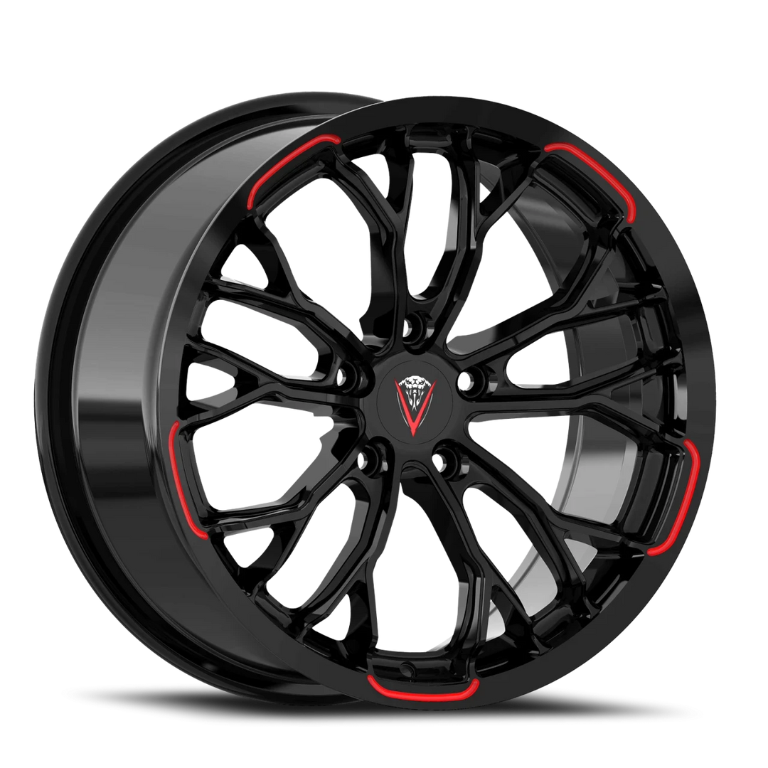 19"/ 20" Combo wheels for 2020^ C8 Corvette in Gloss Black, Black &amp; Machine, 2 tone , black and Red