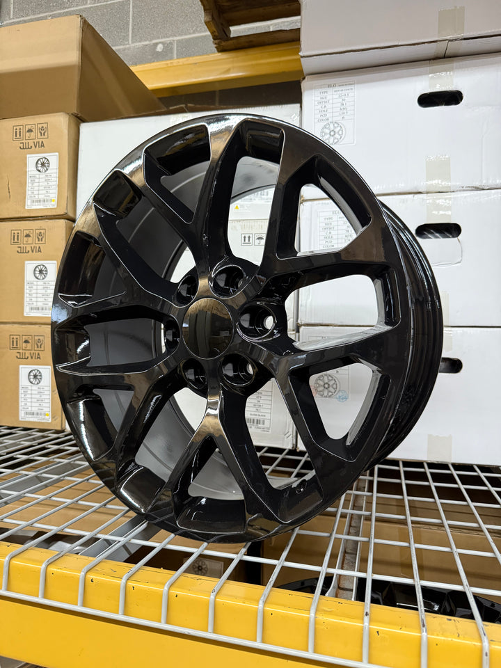 20” 22” 24” 26” 28" 30" GLOSS BLACK GM09 SNOWFLAKE REPS 6X139.7 6x5.5 FITS CADILLAC ESCALADE DENALI YUKON CHEVY SILVERADO TAHOE SUBURBAN INFINITY QX80 DODGE RAM 1500 JEEP WAGONEER NISSAN TITAN