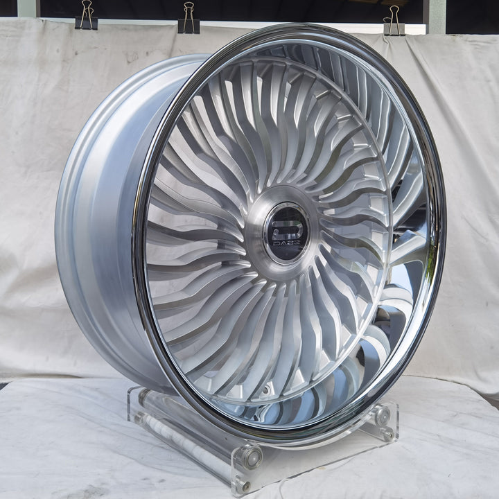 24" DAZZ D102 Snatch BRUSHED CROME LIP DAUL DRILLED (5X120 5x127) STAGGERED FOR GMC YUKON CHEVY SUBURBAN SIERRA 1500 C10 TAHOE BOX DONK CAPRICE IMPALA CAMARO CHEVELLE  CUTLASS MONTE CARLO