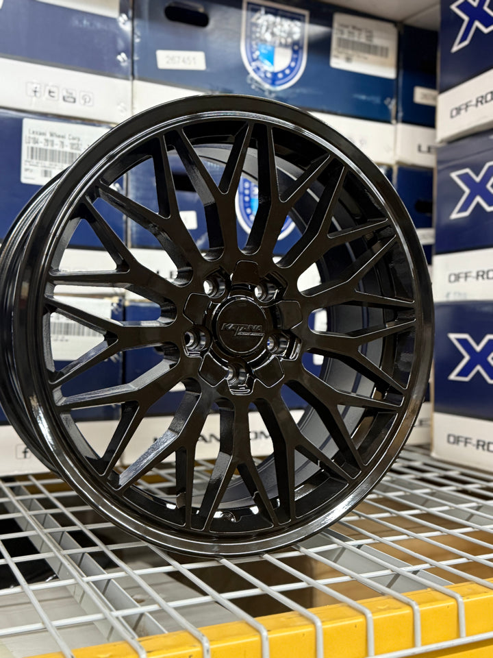 Katana 18" KR05 GLOSS BLACK DUAL DRILLED (5X108|5X114.3) FORD FOCUS 2013-up FUSION 2013-UP ESCAPE MUSTANG KIA STINGER K5 TOYOTA CAMRY AVALON NISSAN ALTIMA MAXIM INFINITY G35 G37