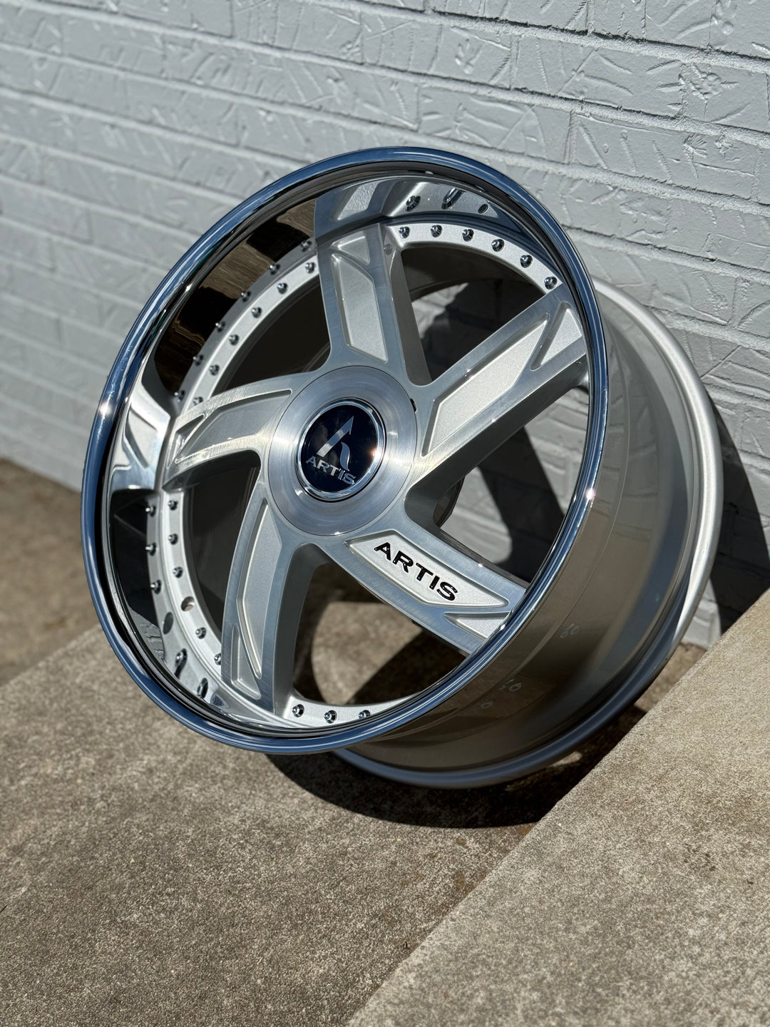 22” ARTIS VESTAVIA BRUSHED CROME LIP DAUL DRILLED (5X120 5x127) STAGGERED FOR GMC YUKON CHEVY SUBURBAN SIERRA 1500 C10 TAHOE BOX DONK CAPRICE IMPALA CAMARO CHEVELLE  CUTLASS MONTE CARLO