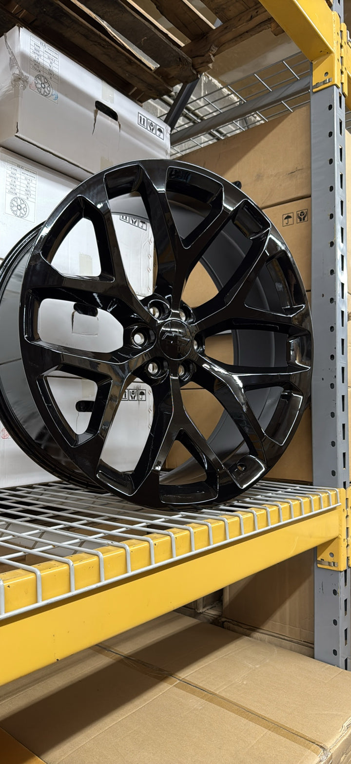 20” 22” 24” 26” 28" 30" GLOSS BLACK GM09 SNOWFLAKE REPS 6X139.7 6x5.5 FITS CADILLAC ESCALADE DENALI YUKON CHEVY SILVERADO TAHOE SUBURBAN INFINITY QX80 DODGE RAM 1500 JEEP WAGONEER NISSAN TITAN