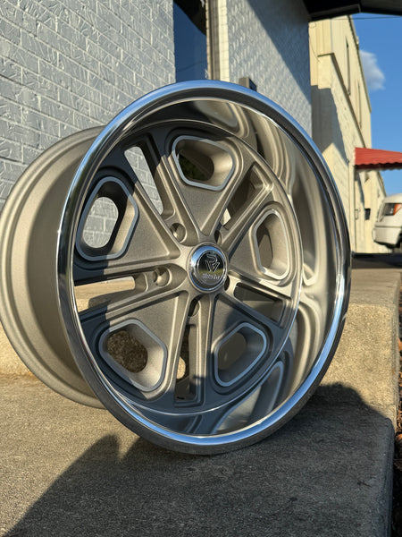 17” RESTO WHEEL DELRAY R102 Texture Gun Metal Center Milled Window W/ Diamond Cut Lip (5x114.3 5x4.5) FITS 70s CHARGER CHALLENGER Ford MUSTANG RANGER COUGAR