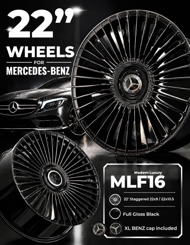 22" Modern Luxury MLF16 GLOSS BLACK W/ Mercedes XL LOGO