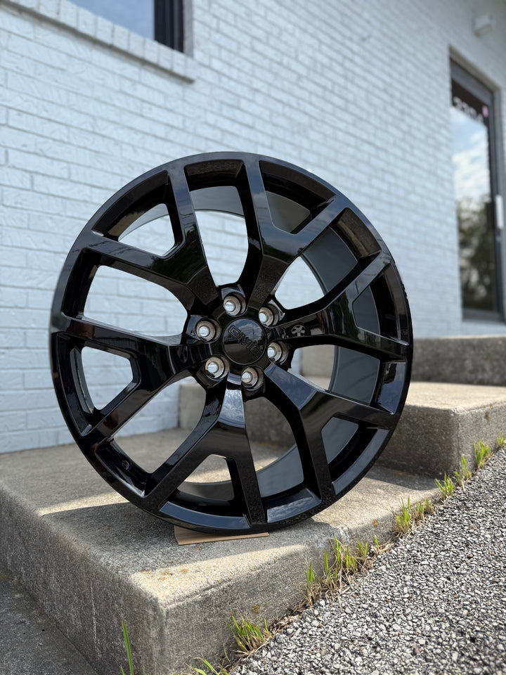 24" Black GM11 Snowflake REPS 6X139.7 6x5.5 FITS CADILLAC ESCALADE DENALI YUKON CHEVY SILVERADO TAHOE SUBURBAN INFINITY QX80 DODGE RAM 1500 JEEP WAGONEER NISSAN TITAN