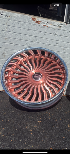 24” DAZZ D102 Snatch BRUSHED ROSE GOLD WITH CROME LIP DAUL DRILLED (5X120 5x127) STAGGERED FOR GMC YUKON CHEVY SUBURBAN SIERRA 1500 C10 TAHOE BOX DONK CAPRICE IMPALA CAMARO CHEVELLE  CUTLASS MONTE CARLO