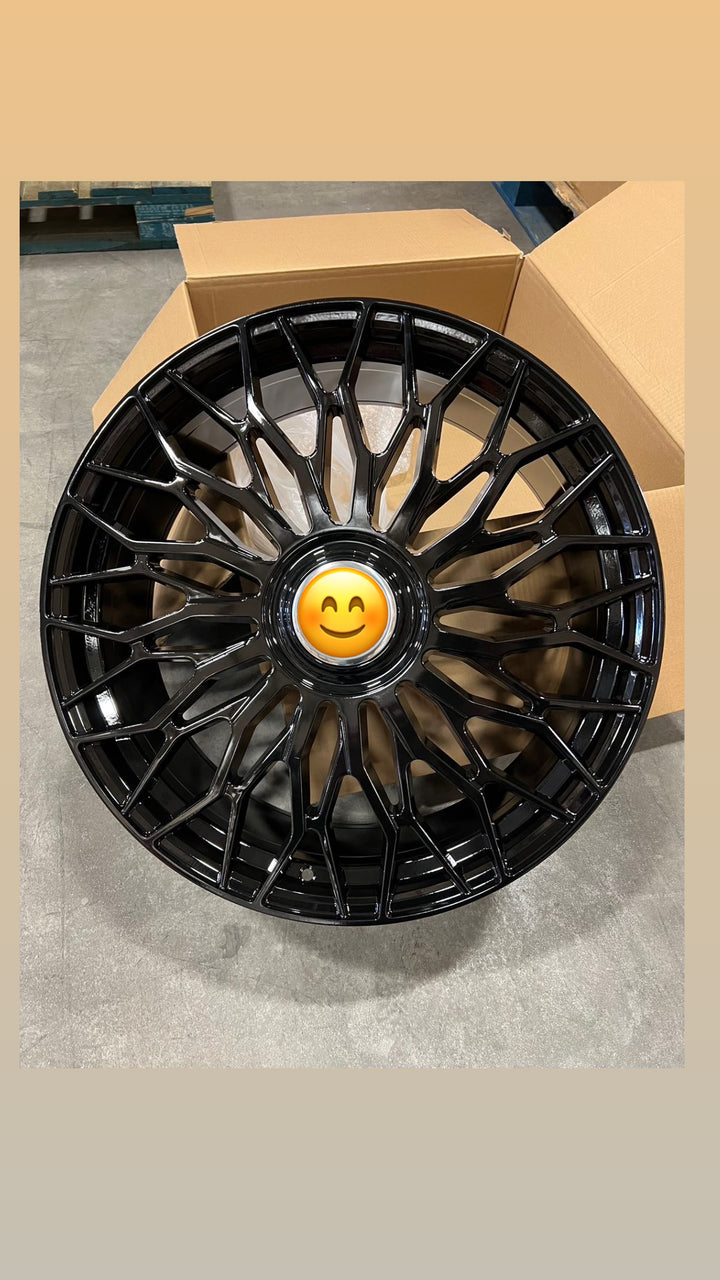 22" W117 REPS GLOSS BLACK W/ CHOICE LOGO FITS AUDI A5 S5 RS5 A6 S6 RS6 A7 S7 A8 S8 Q3 SQ3 Q5 MERCEDES E S  S550 S560 S580 CLS550 CL SL LEXUS TX LS LM LC BMW 5 6 7 8 SERIES X3 X5 X6 LEXUS LS CADILLAC CTS CT6 CHEVY CAMARO