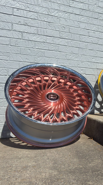 24” DAZZ D101 Seville BRUSHED ROSE GOLD WITH CROME LIP DAUL DRILLED (5X120 5x127) STAGGERED FOR GMC YUKON CHEVY SUBURBAN SIERRA 1500 C10 TAHOE BOX DONK CAPRICE IMPALA CAMARO CHEVELLE  CUTLASS MONTE CARLO