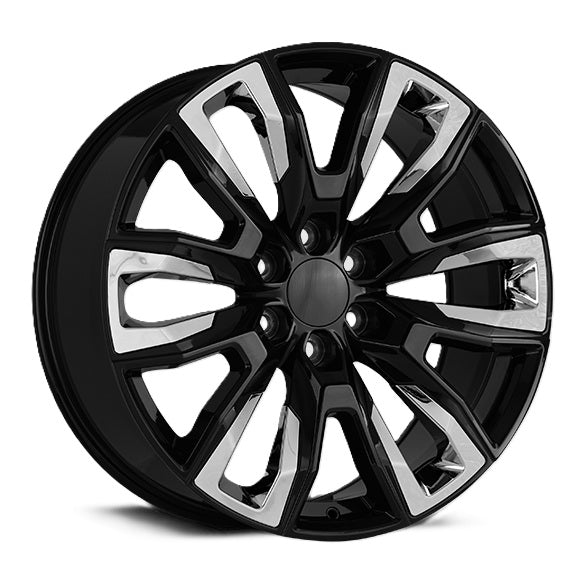 24" Black and Machined 6X139.7 6x5.5 FITS CADILLAC ESCALADE DENALI YUKON CHEVY SILVERADO TAHOE SUBURBAN INFINITY QX80 DODGE RAM 1500 JEEP WAGONEER NISSAN TITAN