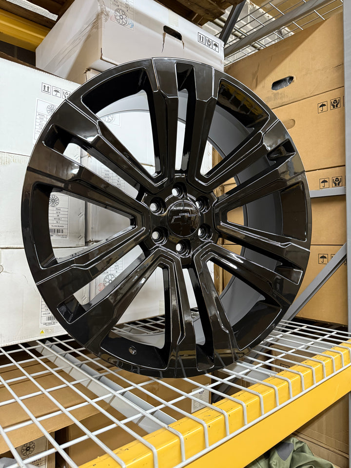 26" GLOSS BLACK GM07 6X139.7 6x5.5 FITS CADILLAC ESCALADE DENALI YUKON CHEVY SILVERADO TAHOE SUBURBAN INFINITY QX80 DODGE RAM 1500 JEEP WAGONEER NISSAN TITAN