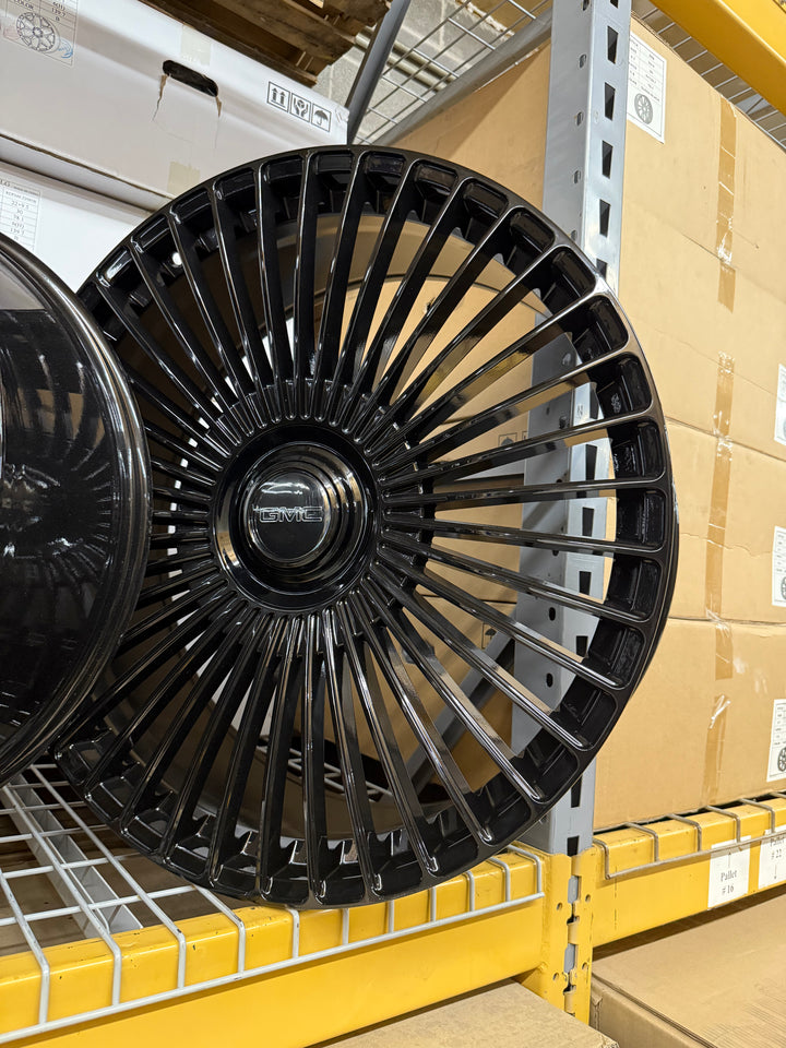 24" SLNG1 Gloss Black XL Floating cap, choice logo. 6x135 6X139.7 6x5.5 FITS CADILLAC ESCALADE DENALI YUKON CHEVY SILVERADO TAHOE SUBURBAN INFINITY QX80 DODGE RAM 1500 JEEP WAGONEER NISSAN TITAN FORD F150 EXPEDITION RANGER LINCOLN NAVIGATOR