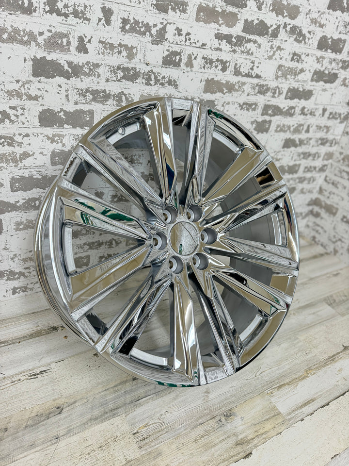 24" Chrome REPS  6X139.7 6x5.5 FITS CADILLAC ESCALADE DENALI YUKON CHEVY SILVERADO TAHOE SUBURBAN INFINITY QX80 DODGE RAM 1500 JEEP WAGONEER NISSAN TITAN