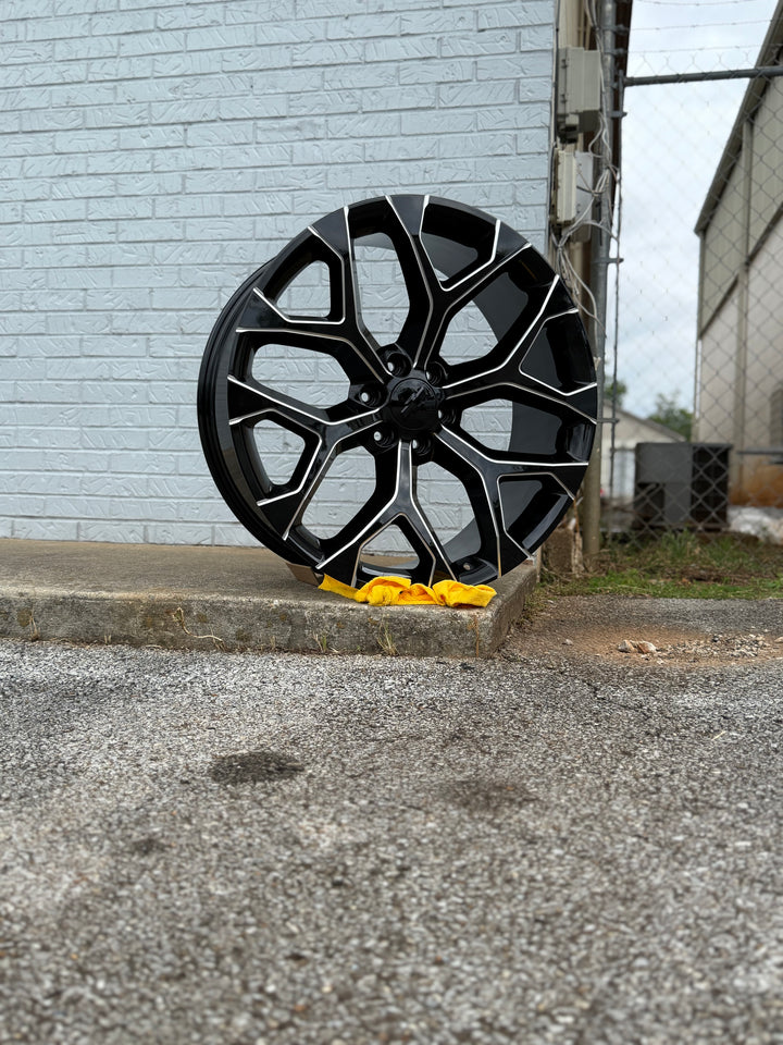 24” 26” 28" 30" Snowflake Reps GLOSS BLACK & MILLED ,GM09 6X139.7 6x5.5 FITS CADILLAC ESCALADE DENALI YUKON CHEVY SILVERADO TAHOE SUBURBAN INFINITY QX80 DODGE RAM 1500 JEEP WAGONEER NISSAN TITAN