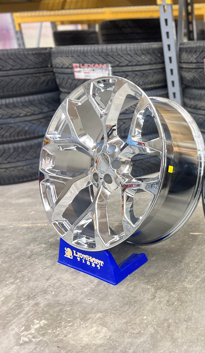 20” 22” 24” 26” 30” Chrome Snowflake REPS 6X139.7 6x5.5 FITS CADILLAC ESCALADE DENALI YUKON CHEVY SILVERADO TAHOE SUBURBAN INFINITY QX80 DODGE RAM 1500 JEEP WAGONEER NISSAN TITAN