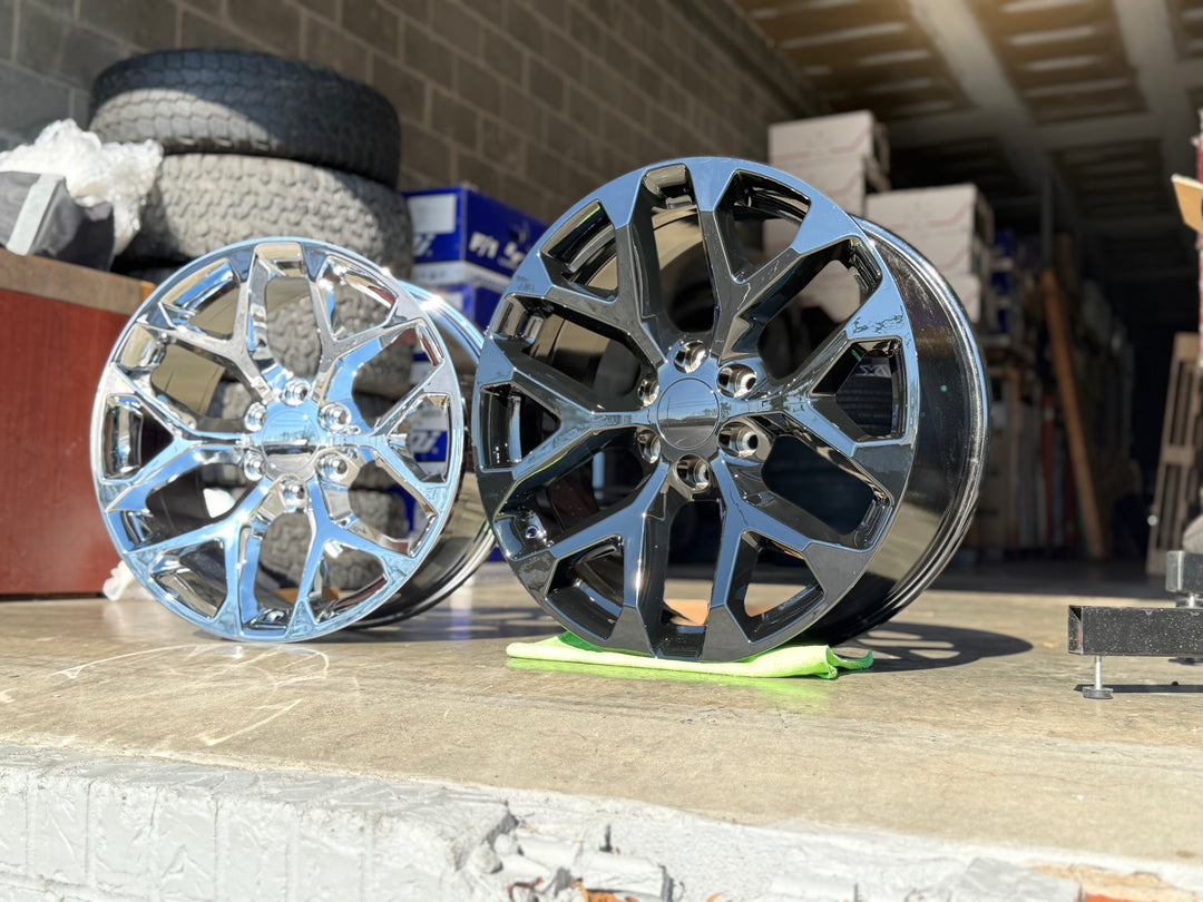 22" SNOWFLAKE REP 6X139.7 6x5.5 FITS CADILLAC ESCALADE DENALI YUKON CHEVY SILVERADO TAHOE SUBURBAN INFINITY QX80 DODGE RAM 1500 JEEP WAGONEER NISSAN TITAN