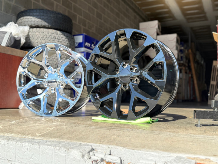 22" SNOWFLAKE REP 6X139.7 6x5.5 FITS CADILLAC ESCALADE DENALI YUKON CHEVY SILVERADO TAHOE SUBURBAN INFINITY QX80 DODGE RAM 1500 JEEP WAGONEER NISSAN TITAN