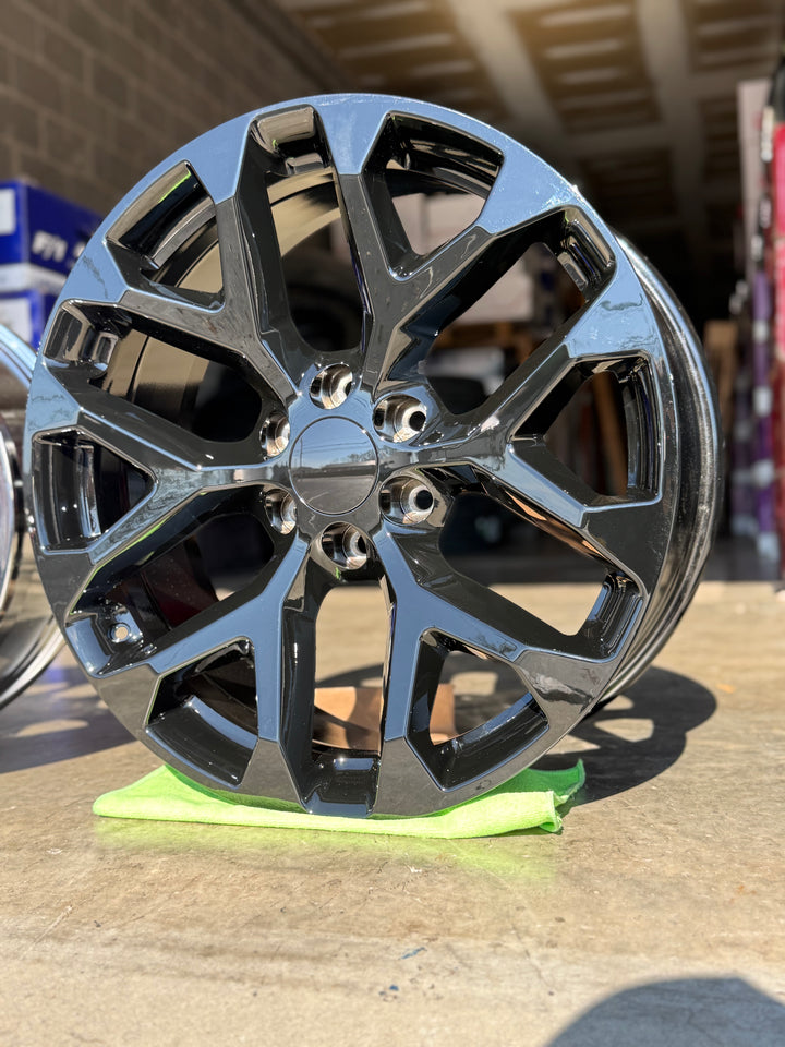 22" SNOWFLAKE REP 6X139.7 6x5.5 FITS CADILLAC ESCALADE DENALI YUKON CHEVY SILVERADO TAHOE SUBURBAN INFINITY QX80 DODGE RAM 1500 JEEP WAGONEER NISSAN TITAN