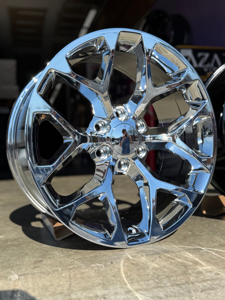 26" SNOWFLAKE REP 6X139.7 6x5.5 FITS CADILLAC ESCALADE DENALI YUKON CHEVY SILVERADO TAHOE SUBURBAN INFINITY QX80 DODGE RAM 1500 JEEP WAGONEER NISSAN TITAN