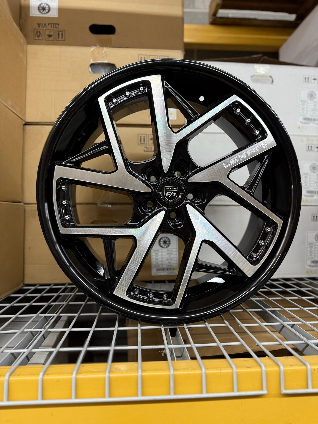 PROMO PACKAGE DEAL 22" LEXANI DEVOE GLOSS BLACK BRUSHED MACHINE 5x108 FITS FORD 2012^ FUSION ESCAPE MAVERICK LINCOLN MKX NAUTILUS CORSAIR MKZ CONTINENTAL LS 22^ ZEPHYR JAGUAR XF XFR XJ XJL XJLR E PACE F PACE LAND ROVER DISCOVERY EVOQUE VELAR
