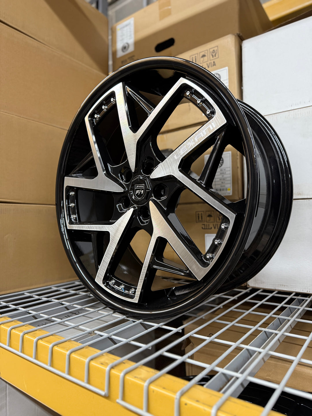 PROMO PACKAGE DEAL 22" LEXANI DEVOE GLOSS BLACK BRUSHED MACHINE 5x108 FITS FORD 2012^ FUSION ESCAPE MAVERICK LINCOLN MKX NAUTILUS CORSAIR MKZ CONTINENTAL LS 22^ ZEPHYR JAGUAR XF XFR XJ XJL XJLR E PACE F PACE LAND ROVER DISCOVERY EVOQUE VELAR