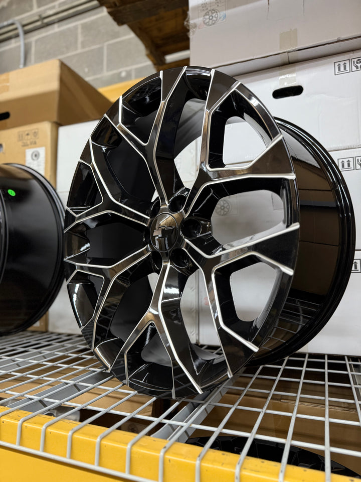 24” 26” 28" 30" Snowflake Reps GLOSS BLACK & MILLED ,GM09 6X139.7 6x5.5 FITS CADILLAC ESCALADE DENALI YUKON CHEVY SILVERADO TAHOE SUBURBAN INFINITY QX80 DODGE RAM 1500 JEEP WAGONEER NISSAN TITAN