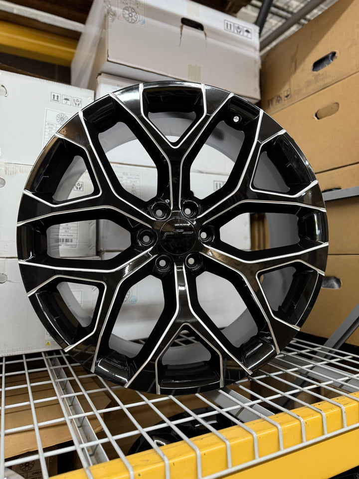 24” 26” 28" 30" Snowflake Reps GLOSS BLACK & MILLED ,GM09 6X139.7 6x5.5 FITS CADILLAC ESCALADE DENALI YUKON CHEVY SILVERADO TAHOE SUBURBAN INFINITY QX80 DODGE RAM 1500 JEEP WAGONEER NISSAN TITAN