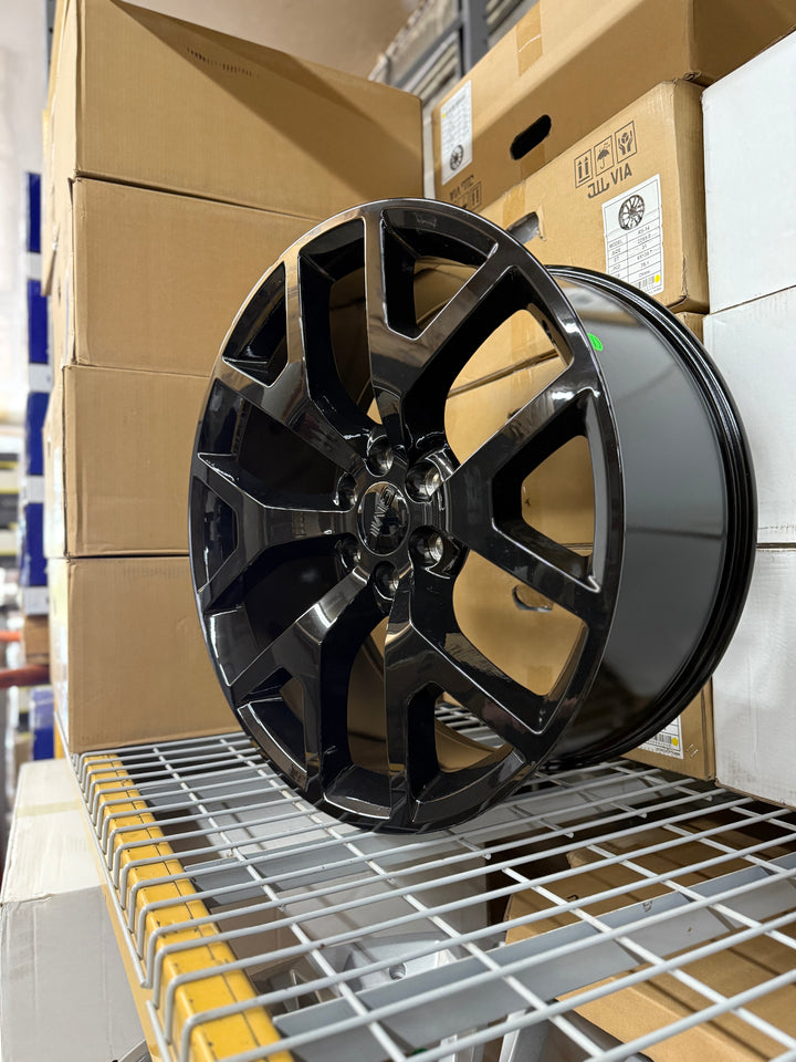 24" Black GM11 Snowflake REPS 6X139.7 6x5.5 FITS CADILLAC ESCALADE DENALI YUKON CHEVY SILVERADO TAHOE SUBURBAN INFINITY QX80 DODGE RAM 1500 JEEP WAGONEER NISSAN TITAN