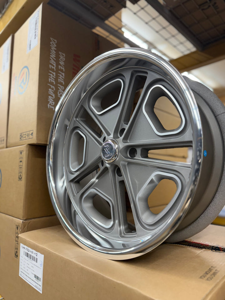 17” RESTO WHEEL DELRAY R102 Texture Gun Metal Center Milled Window W/ Diamond Cut Lip (5x114.3 5x4.5) FITS 70s CHARGER CHALLENGER Ford MUSTANG RANGER COUGAR