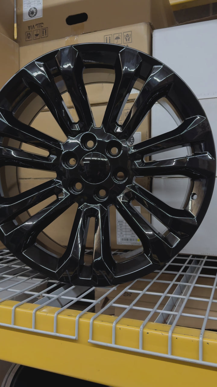 22" G08 , Split 7, Gloss Black REPS 6X139.7 6x5.5 FITS CADILLAC ESCALADE DENALI YUKON CHEVY SILVERADO TAHOE SUBURBAN INFINITY QX80 DODGE RAM 1500 JEEP WAGONEER NISSAN TITAN