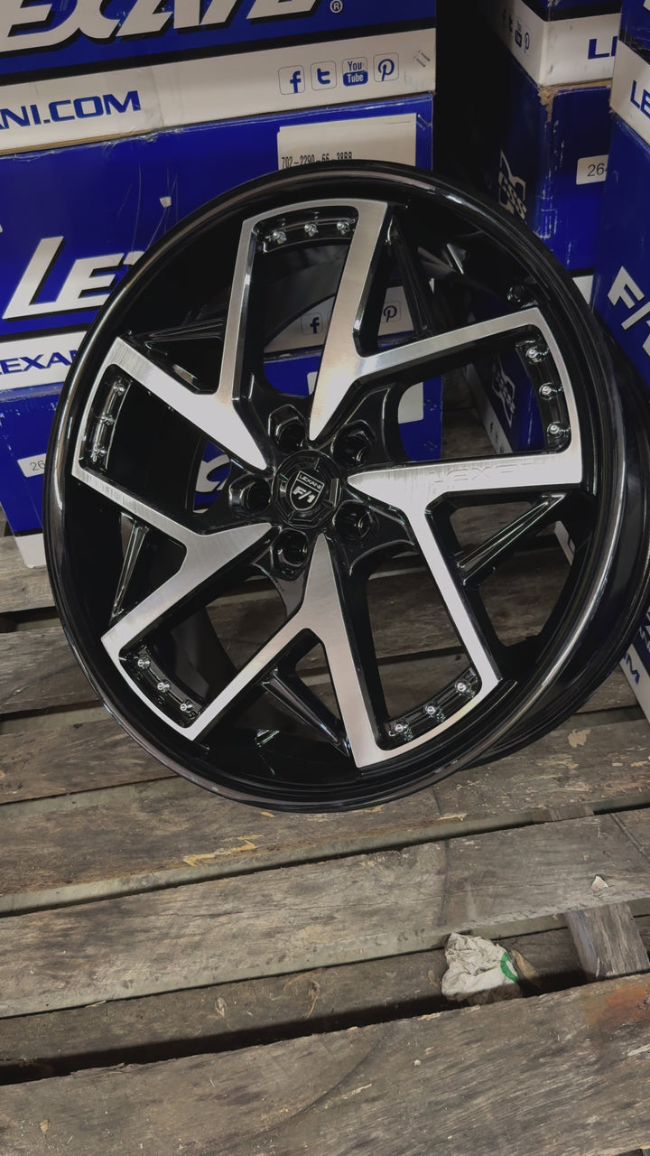 PROMO PACKAGE DEAL 22" LEXANI DEVOE GLOSS BLACK BRUSHED MACHINE 5x108 FITS FORD 2012^ FUSION ESCAPE MAVERICK LINCOLN MKX NAUTILUS CORSAIR MKZ CONTINENTAL LS 22^ ZEPHYR JAGUAR XF XFR XJ XJL XJLR E PACE F PACE LAND ROVER DISCOVERY EVOQUE VELAR