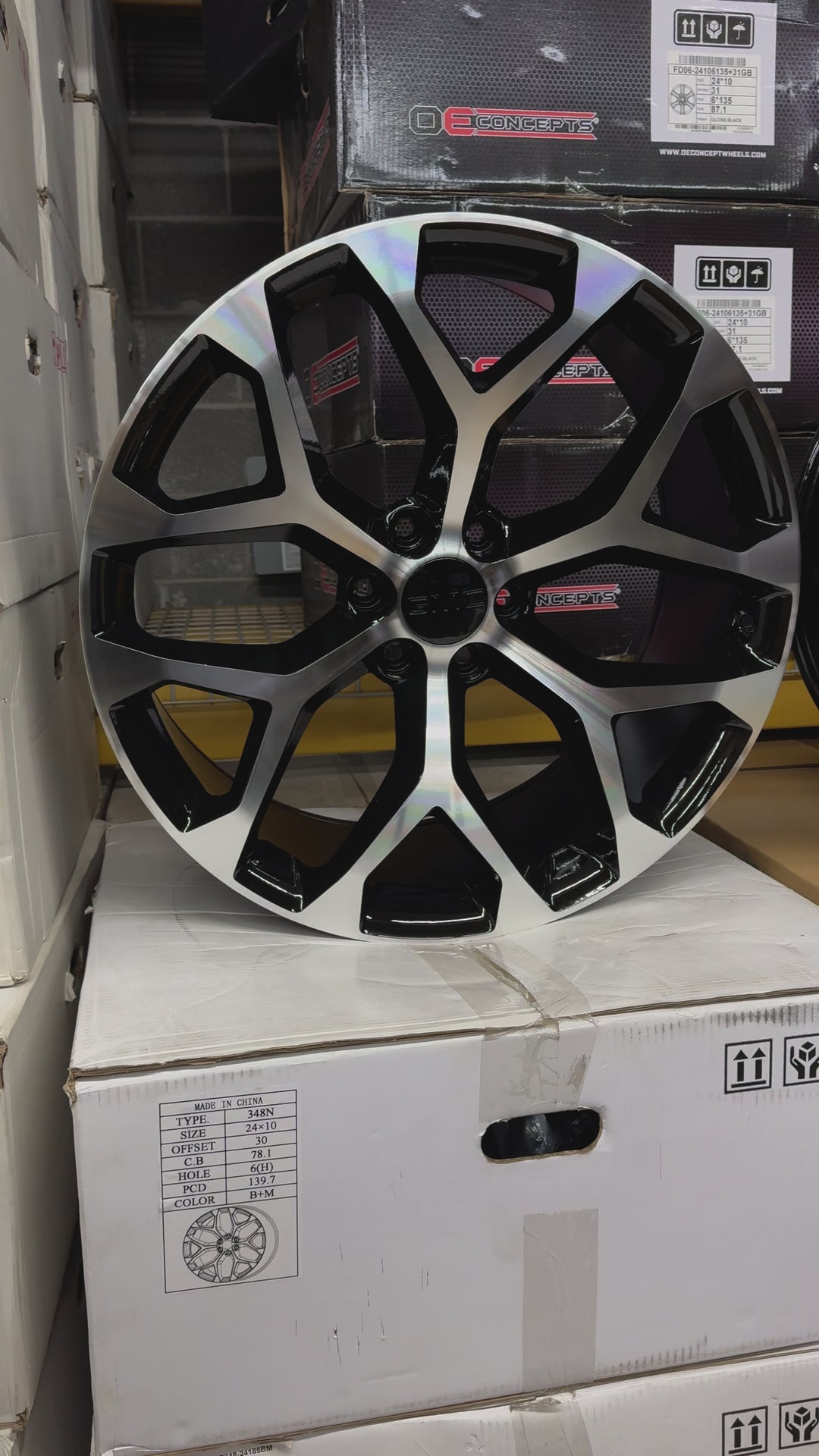 20" 22" 24" 26" SNOWFLAKE GLOSS BLACK & MACHINE FACE  6X139.7 6x5.5 FITS CADILLAC ESCALADE DENALI YUKON CHEVY SILVERADO TAHOE SUBURBAN INFINITY QX80 DODGE RAM 1500 JEEP WAGONEER NISSAN TITAN