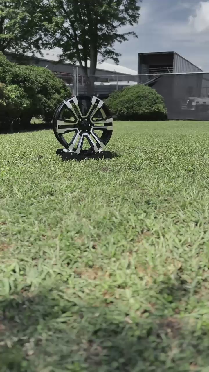 24" GM07 REP GLOSS BLACK & MACHINE 6X139.7 6x5.5 FITS CADILLAC ESCALADE DENALI YUKON CHEVY SILVERADO TAHOE SUBURBAN INFINITY QX80 DODGE RAM 1500 JEEP WAGONEER NISSAN TITAN